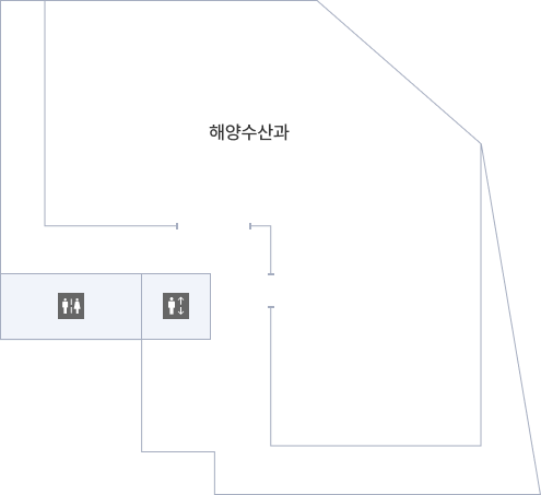화장실과 엘리베이터를 중심으로 우측에 해양수산과가 위치하고 있습니다.
